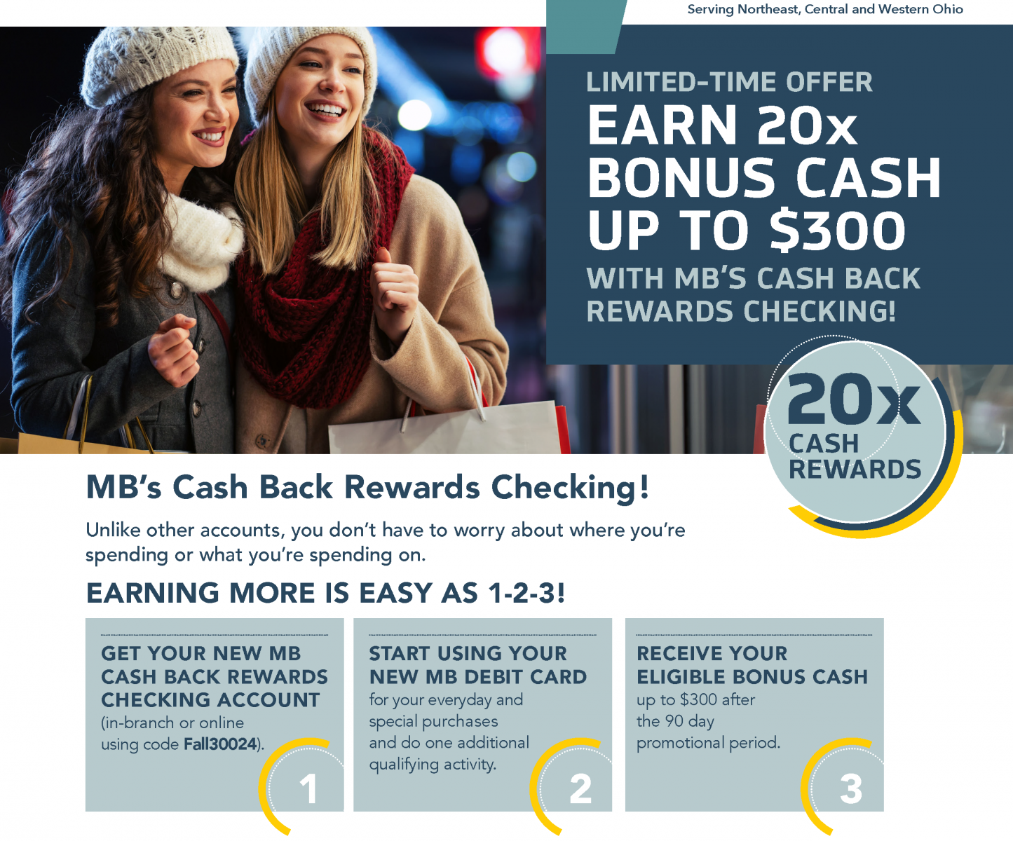 middlefield bank cashback checking 20x bonus